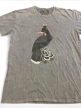 Men's Short Sleeve Graphic Tee - Grey with Bird & Rose‎